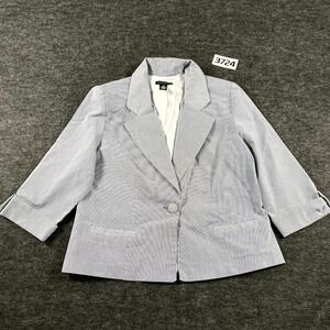 Courtenay Seersucker Blazer Jacket Womens 14W Blue White Striped Cotton Stretch
